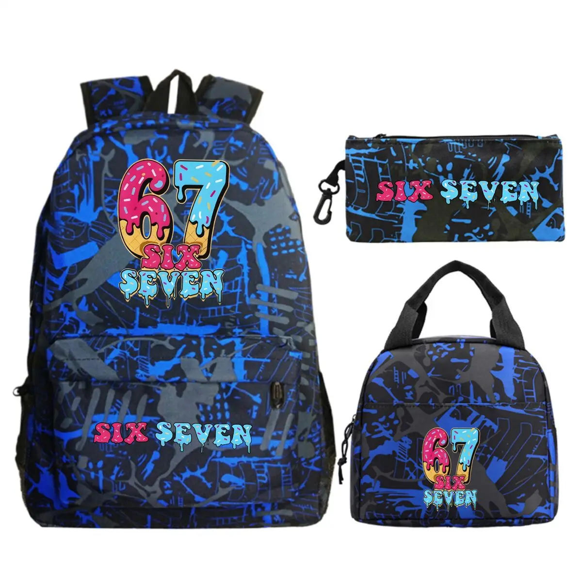 

Модный школьный рюкзак Six Seven Italian Brainrot Meme, комплект из 3 предметов, забавный 67 походный рюкзак для мальчиков и девочек, школьная сумка Six Seven, сумка для обеда