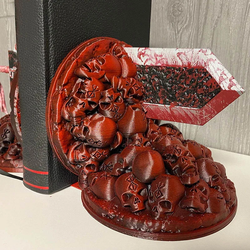 Dragon Slayer\'s Furious Bookend Berserk Bookends 3D Skulls Sword Bookshelf Desktop Resin Craft Ornament Artwork Home Decoration