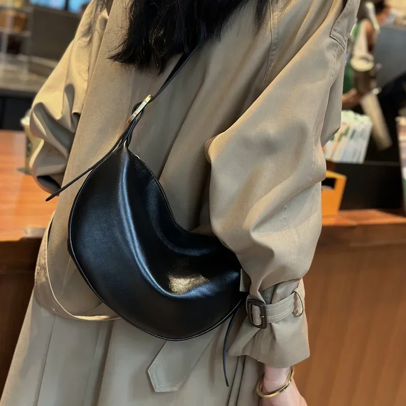 Leather Women's Bag 2024 Armpit Dumpling Vintage Commuter Cowhide Shoulder Crossbody Bag Women's Saddle Purses And Handbags