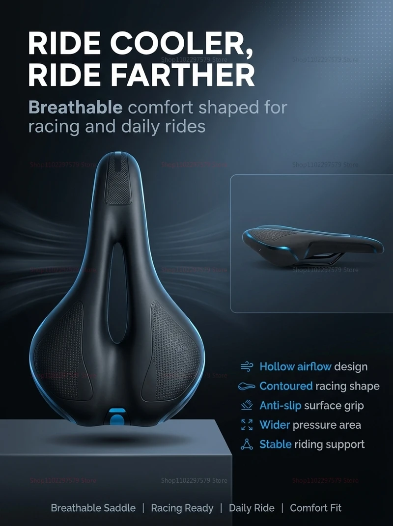 AliExpress LISM 2026 Bicycle Seat. Mountain Bike Seat. Large-Sized Seat Cushion, Thickened Seat, Bicycle Accessories. Universal Seat.