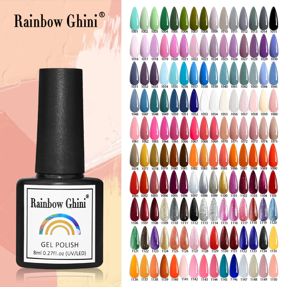 Rainbow Ghini 150 Colors Nail Gel Polish Glitter Semi Permanent Gellack Art Salon Polish Neon UV LED Varnish Hybrid Top Coat Gel