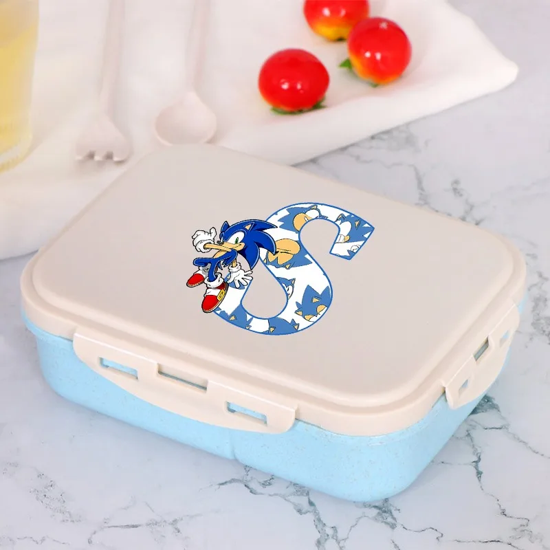 Sonics Lunchbox mit Cartoon-Anime-Muster, A-Z-Buchstaben-Aufdruck, Bento-Lunchbox für Jungen und Mädchen, niedliche tragbare Lebensmittel-Aufbewahrungsbehälter, Geschenk