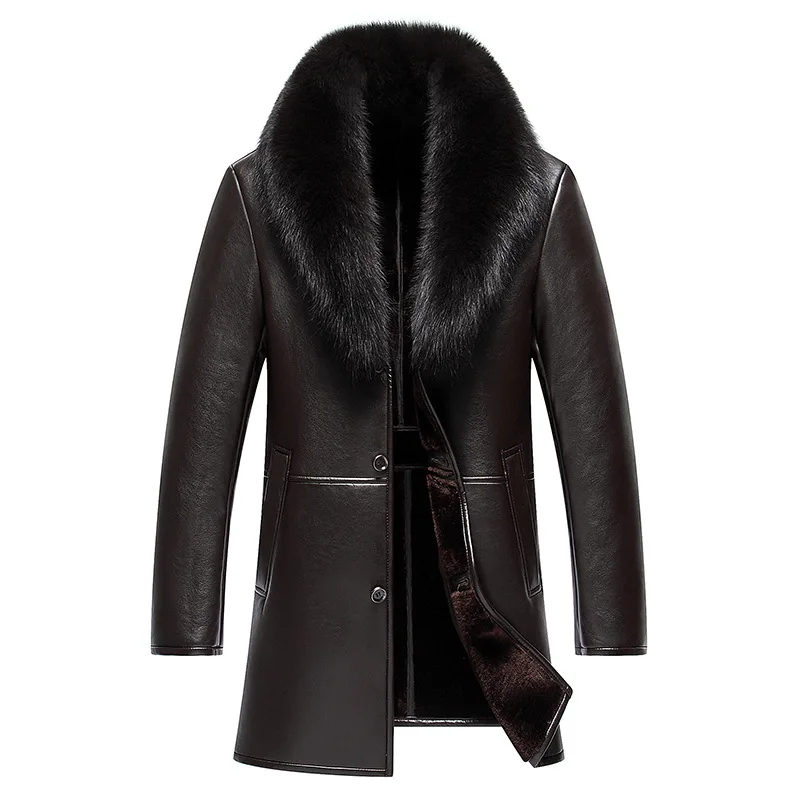 Hot Winter New Formal Leather Jacket Male Fur One Turn-down Collar Natural Sheep Skin Jackets 2025 Men's Slim Trend Warm Coats view 2
