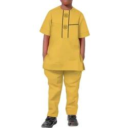 Kids African Clothes 2 Pieces Set Africa Print Cotton Short Sleeve Dashiki Shirt and long Pants for Boys Clothing WYT799