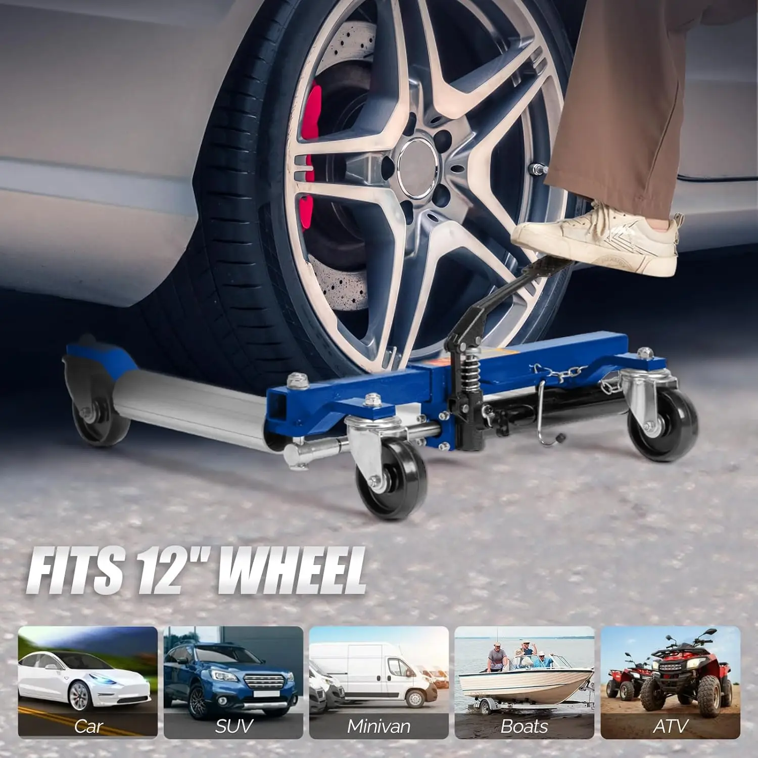 مجموعة مقبس دوللي لعجلة السيارة مكونة من 4 قطع، زلاجات سيارة هيدروليكية بوزن 1500 رطل، مقبس تحديد موضع السيارة بعجلة 12 بوصة