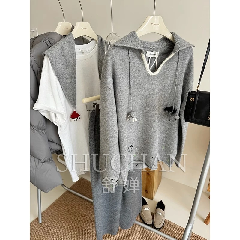 

100 кашемировых центров, вязаный свитер из чистого кашемира ручной работы с v-образным вырезом, осень/зима 2024, женский пуловер