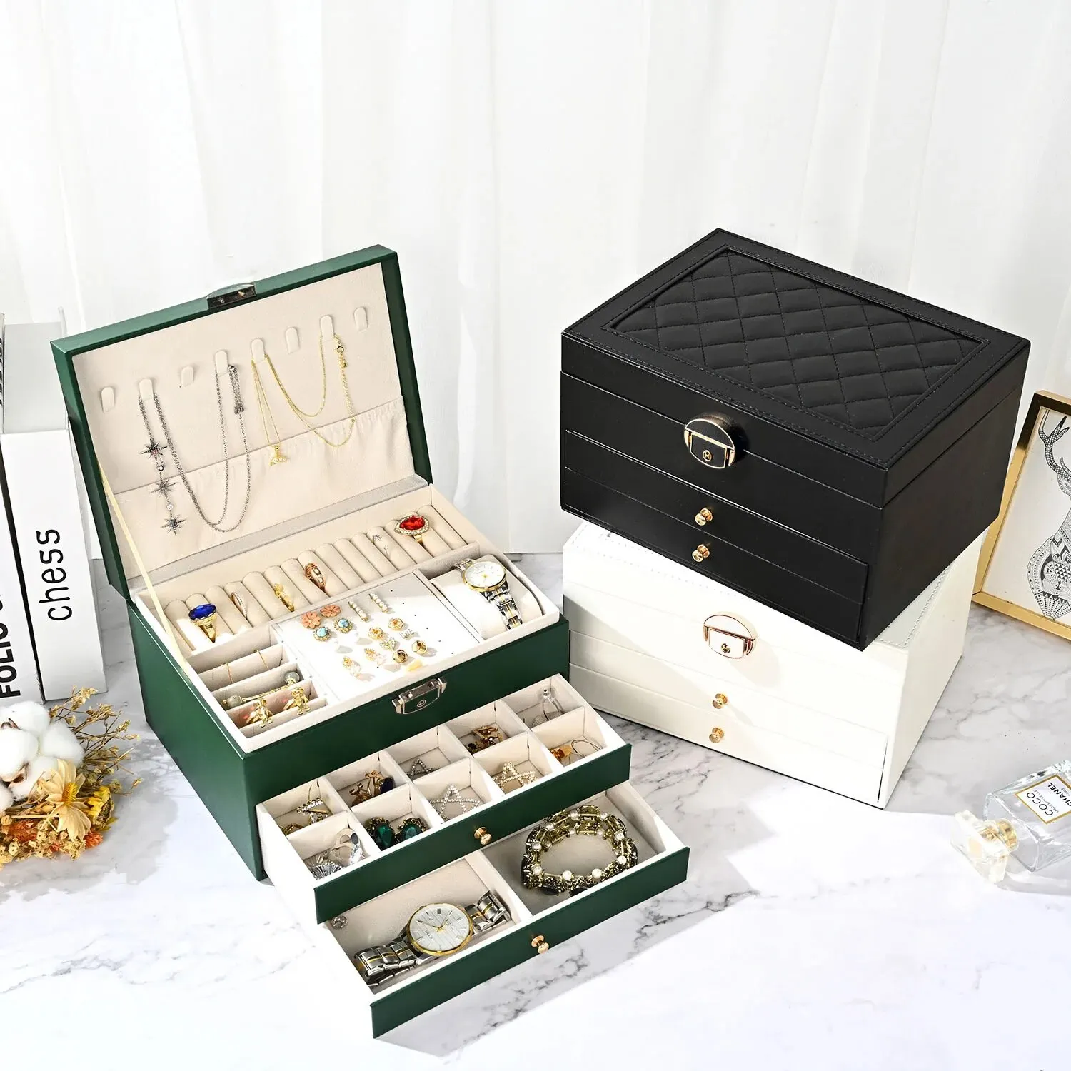 High-end Jewelry Box Household, Multi-layer Drawer-type Oxidation, Large Capacity Earrings Earrings Jewelry Box