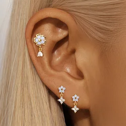 LENNIK Gold Single/Double Earring Women S925 Silver five petal flower blue pointed sole opal zircon earring серебро 925 серьги
