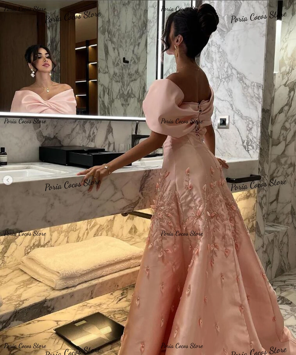 Customized Exquisite Off Shoulder Prom Gown A-line Satin V Neck Evening Party Dresses Sexy Backless Banquet Dress فساتين السهرة