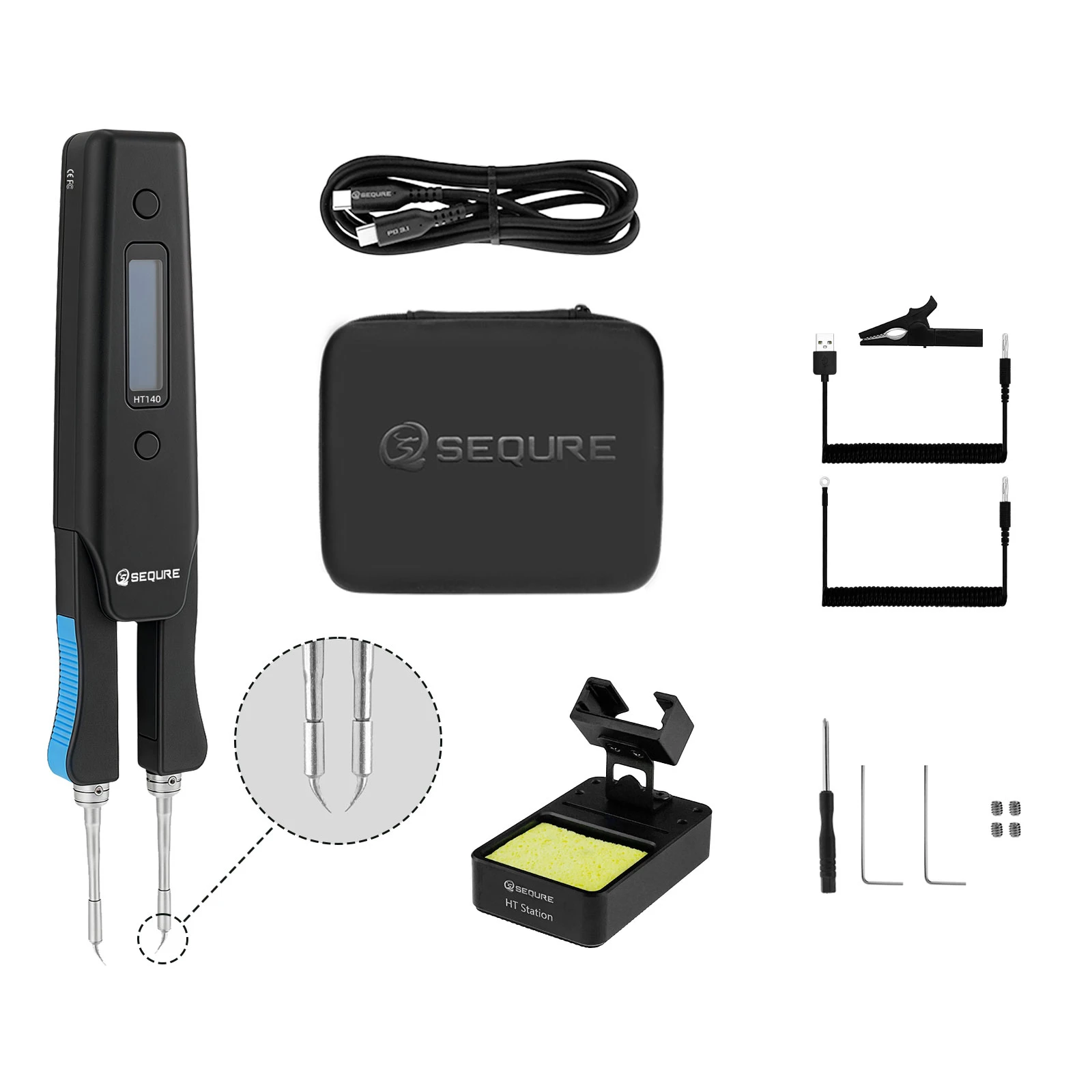 SEQURE HT140 2-IN-1 Electric Heated Tweezers with Replaceable Tips Portable SMD SMT Desoldering Welding Repair Tool for Precisio view 3