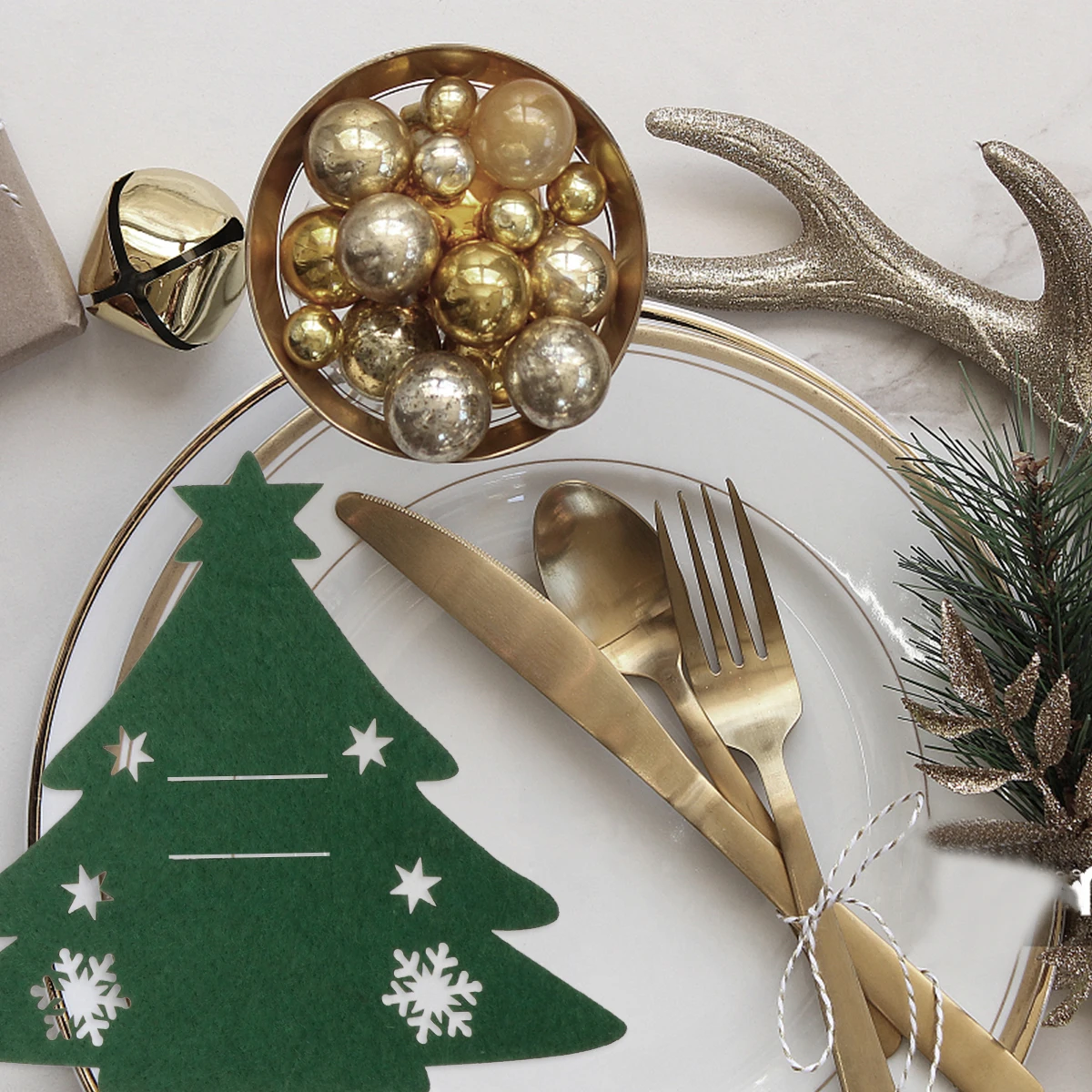 

8 Pcs Set Christmas Tableware Cover Tree Shaped Bag Cloth Holder Lightweight Christmas Tableware Cover Dining Decor