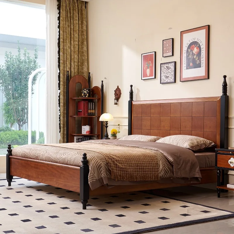 

French Solid Wood Bed Bases & Frames Mid-Century Style High-Grade Bedroom Double Bed High-End Bedroom Furniture Camas FYBB