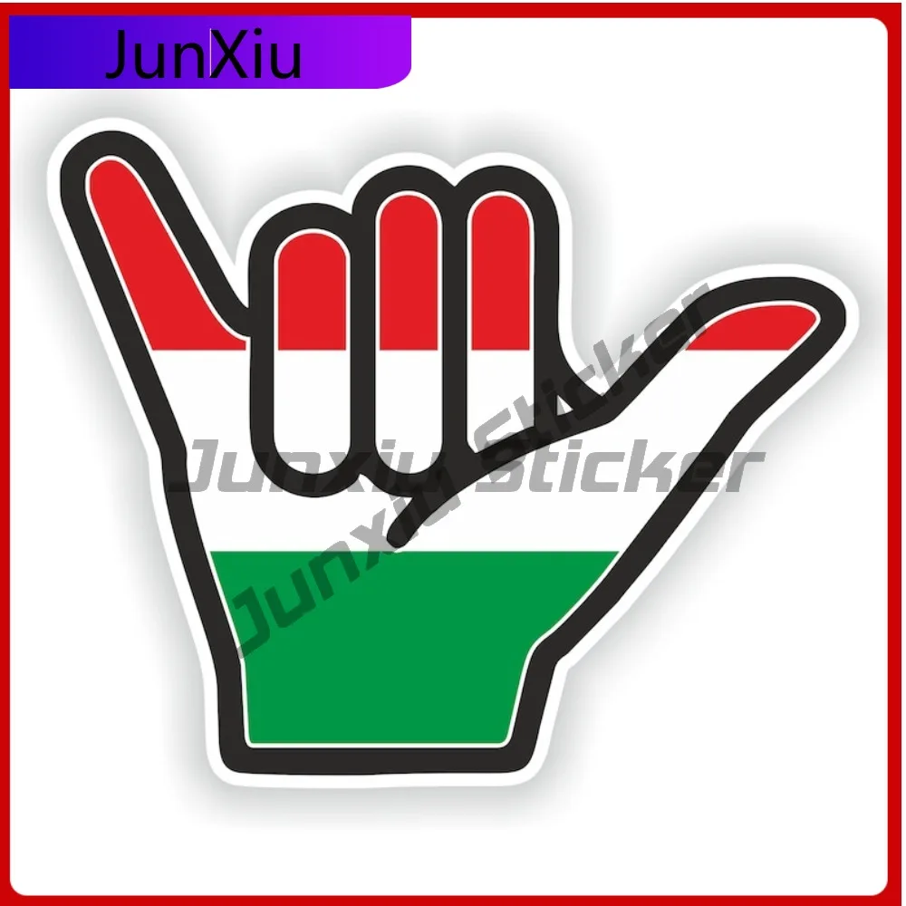 

Hungary Flag Shaka Hand Hang Loose Sticker Vinyl Decal Graphic Adventure Motorcycle Stickers Vinyl Refit Decorative Decals Suv