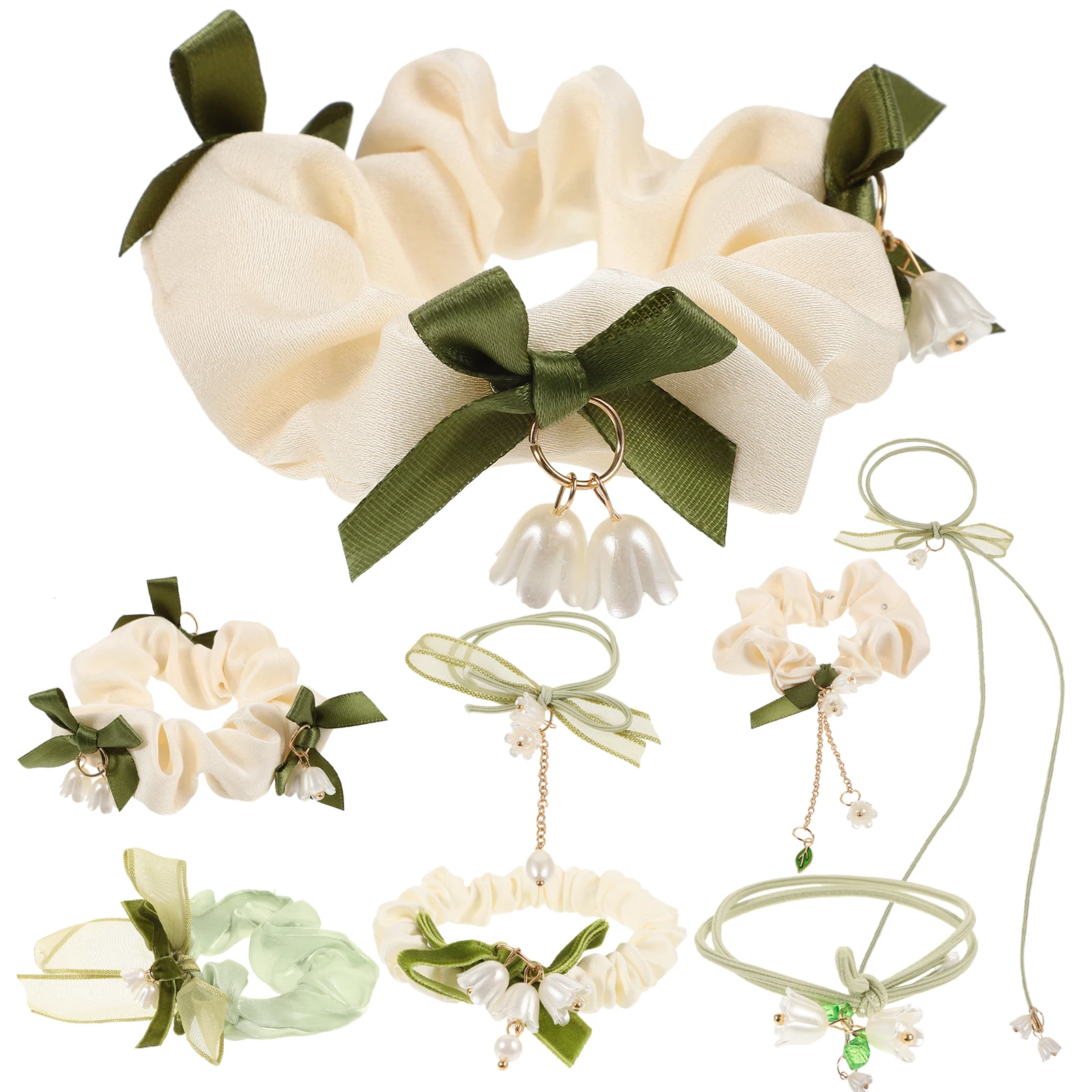 

8 pcs Lily of The Valley Hair Ties Elastic Bands Ponytail Holders Scrunchies Girls Ropes Accessories Styling Tools No Damage