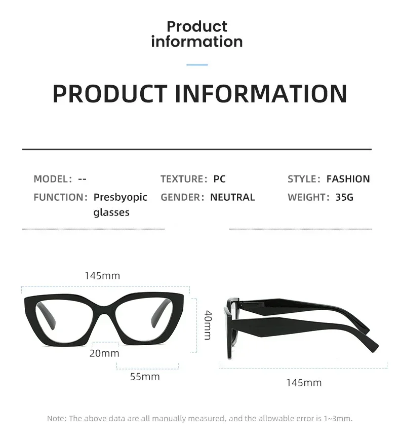 Fashion Outdoor Color Changing Reading Eyewear Photochromic Far Sight Eyeglasses Ultra Light Cat Eye Presbyopia Goggle To +4.0