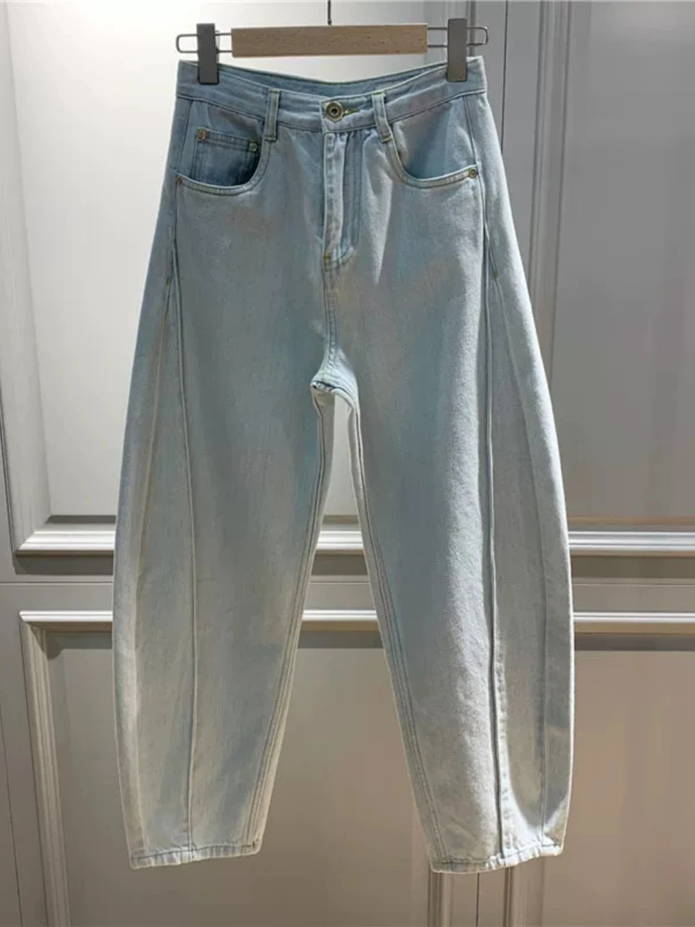 Damskie jeansowe workowate spodnie letnie cienkie z wysokim stanem jasnoniebieskie dżinsy Vintage Oversize luźne spodnie haremki z szeroką nogawką 2024 nowość