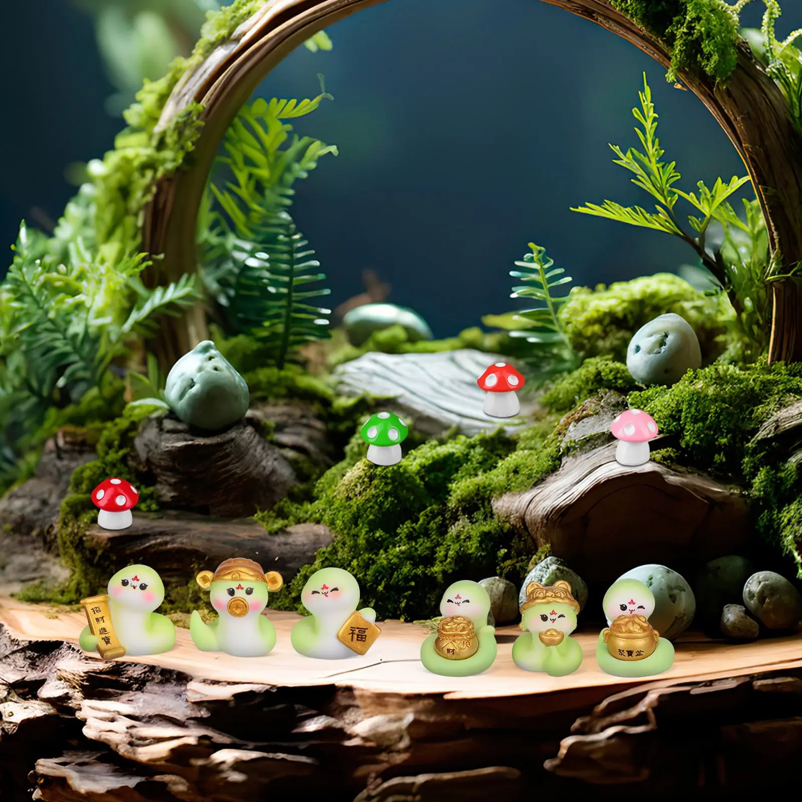 

6 Pcs Lucky Snake naments Adorable Resin Figurines Home Shelf Table Decorations Cartoon Animal Year Sculptures