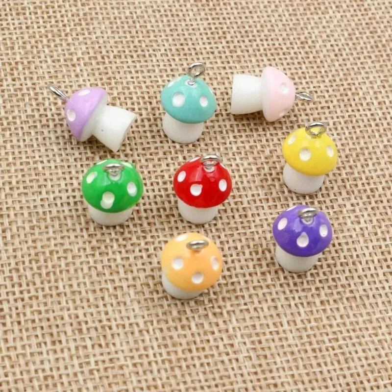 10Pcs Colorful 3D Mushroom Resin Pendants Cute Vegetable Charms Handcraft Supplies For Keychains, Bracelets and Earrings Jewelry