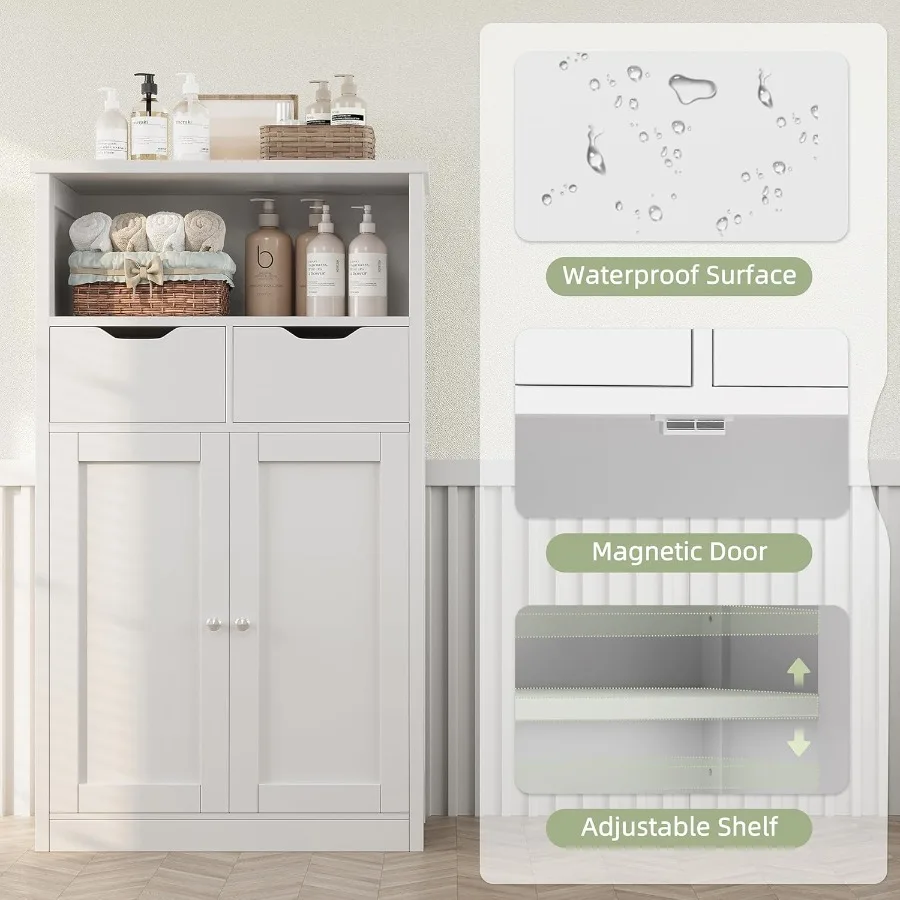 Отдельно стоящий напольный шкаф для хранения вещей с дверцами и ящиками для ванной или кухни, белая регулируемая полка-органайзер для кладовой с