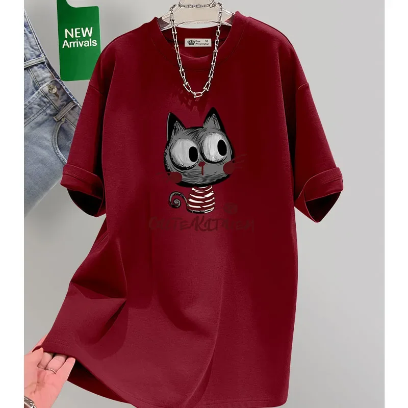 Summer Chic Cartoon Printed Drop Sleeves T-shirt Women Clothing Vintage Harajuku Y2k Sweet Casual Short Sleeve Top Pullovers