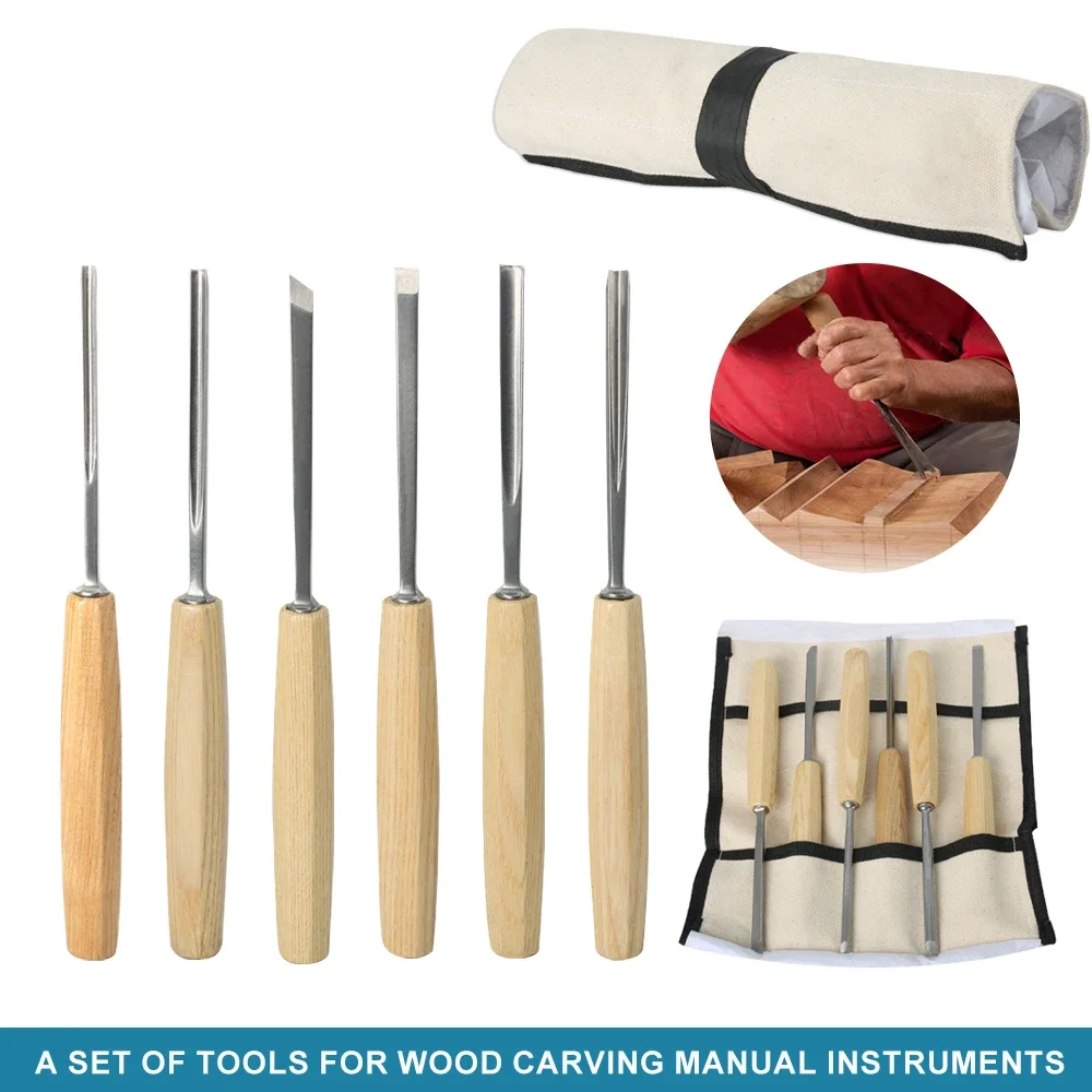 

Woodworking Carving Chisel Kit 6Pcs HSS Wood Chisels Set Professional Chisels with Beech Handles Ergonomic Wood Carving Tools