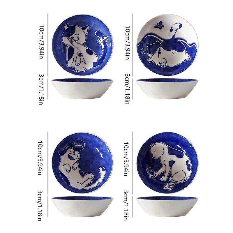 1PC Ins Cute Cute Cat Flavor Dish Ceramic Round Seasoning Dish Children's Cartoon Creative Tableware Vinegar Dish Dipping Dish