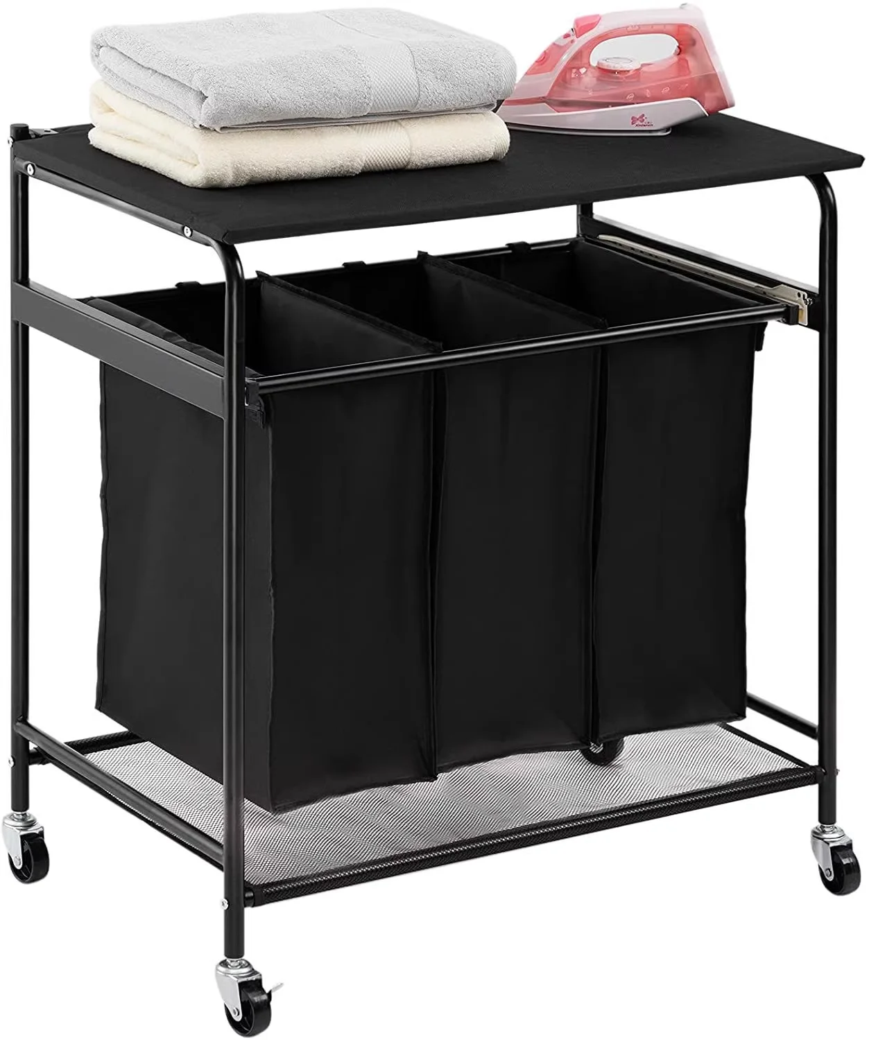 Cesto organizador para la colada, cesto para la colada con estante y 3 bolsas extraíbles, cesto para ropa sucia, organizador para la colada Ro