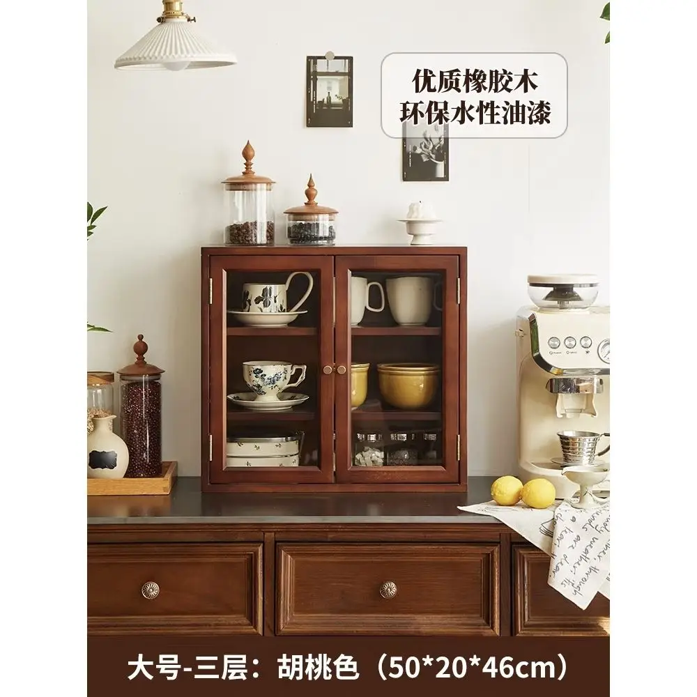 Solid wood desktop storage cabinet Coffee machine layout display locker Cup tea set Locker Figure display cabinet