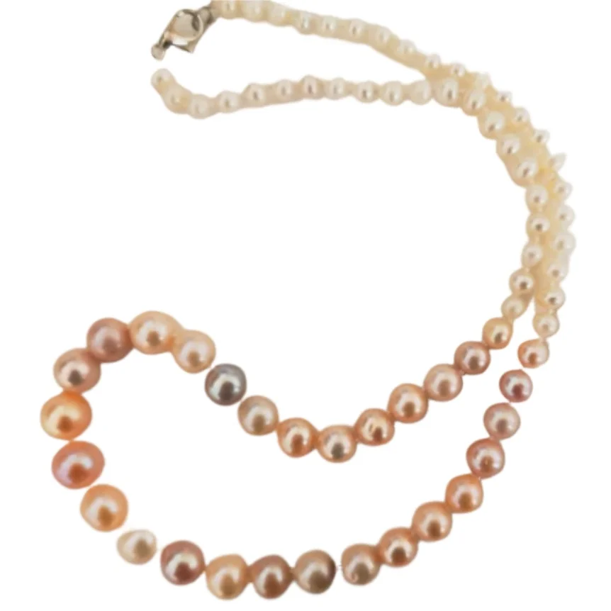 

Charming 17"5-10mm South Sea Genuine White Golden Pink Purple Pearl Necklace