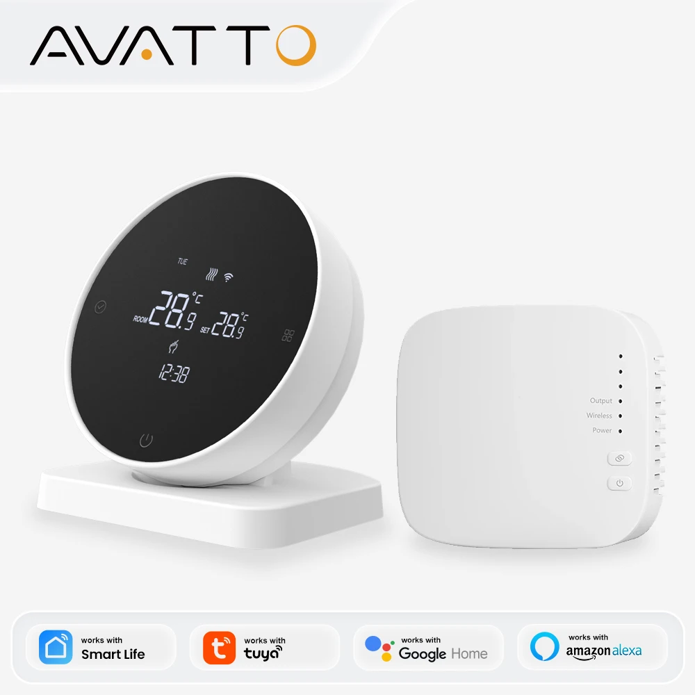 

Умный Wi-Fi термостат AVATTO, беспроводной контроллер температуры для газового котла и водяного отопления, совместим с Tuya, Alexa, Google Home