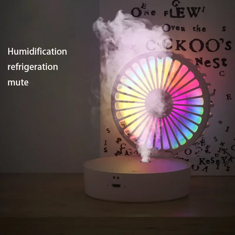 

Spray Fan Handheld Folding USB Charging Hanging Neck Desktop Humidification Hydrating Refrigeration Atomizer With 7 Color Light