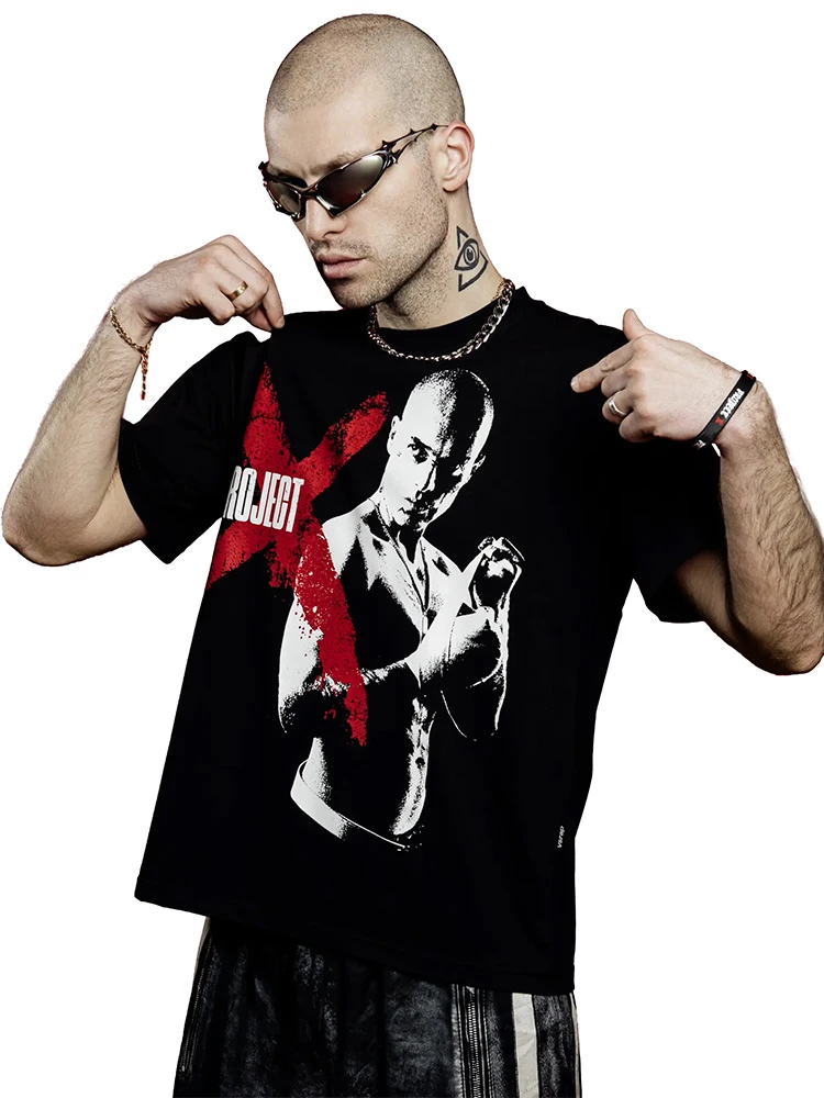 Men T-Shirt 100% Cotton PROJECT X Graphic Hip Hop Oversized Vintage Summer Tees Short Sleeve Tops Y2k Streetwear Unisex Clothing