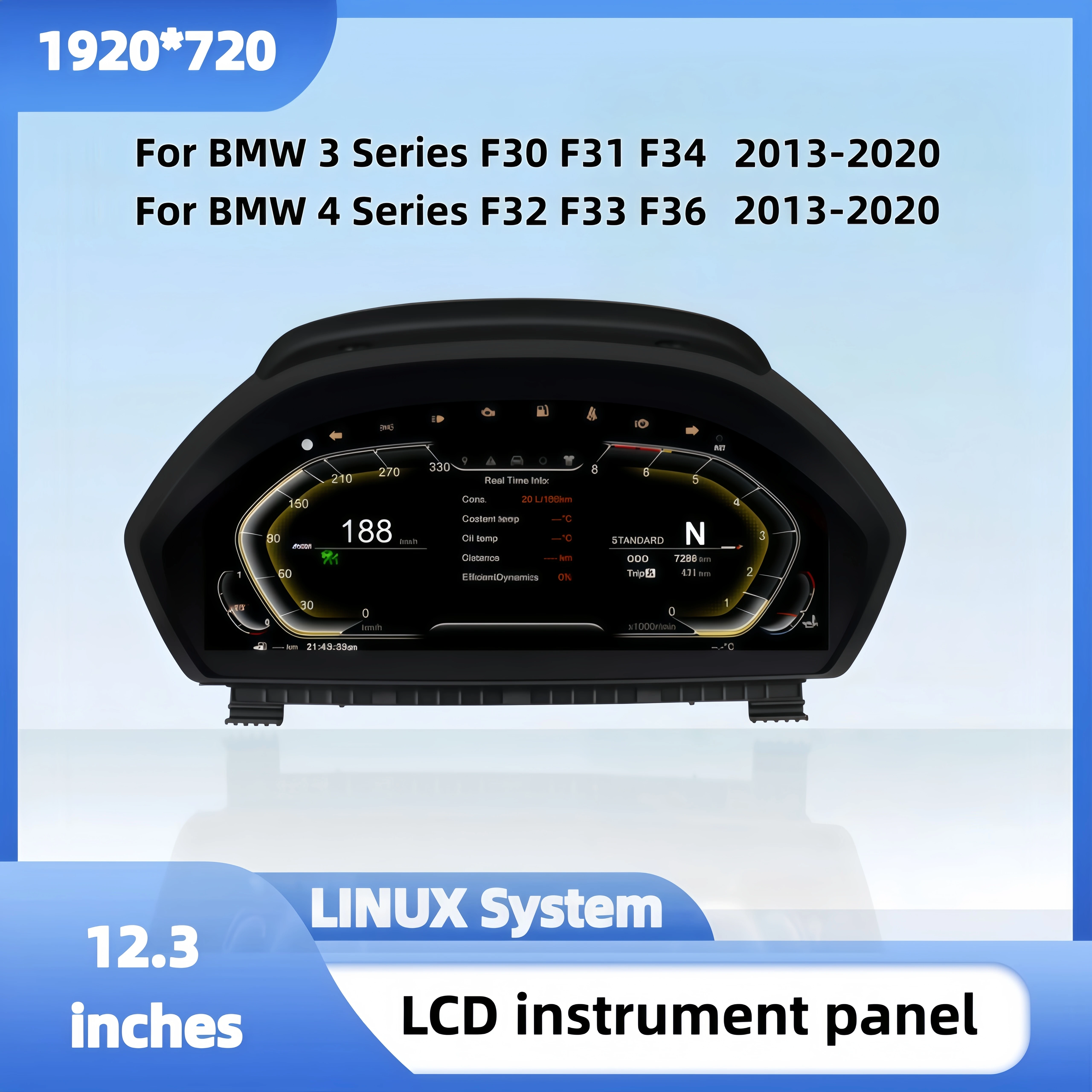 12.3-inch Digital Instrument Cluster Suitable For BMW F30 F31 GT-F34 F32 F33  F36 Models Compatible With Android Auto CarPlay