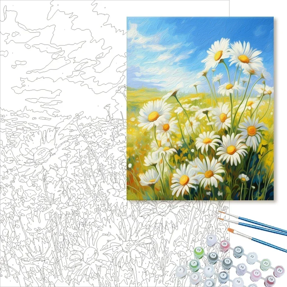 473603 Painting Paints By Numbers Flowers Daisy Scenery Personalized Gift Picture Paint Oil Adults Crafts