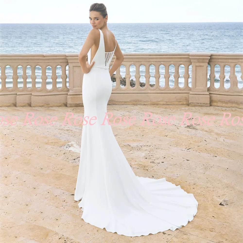 Furtanseo abito da sposa semplice 2023 nuovo stile Sexy scollo a v profondo senza maniche abiti da sposa con fiocco abiti da sposa in Jersey bianco