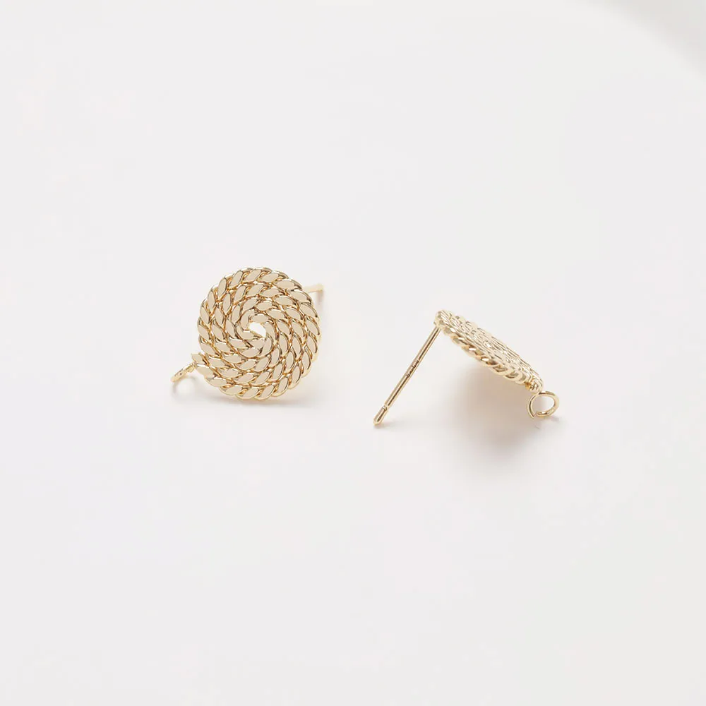 4PCS Disc Ear Studs for Jewelry Findings Components Diy Earrings Supplies  Hand Made Brass 14k Gold Plated Accessories 13*17mm
