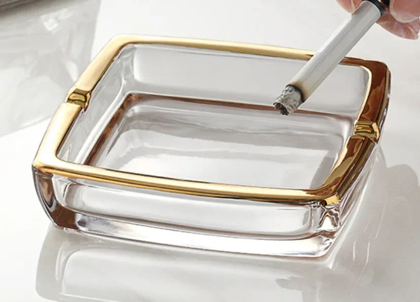 Square Creative Glass Ashtray Simple Style Home Ashtray Living Room Office Personality Hotel KTV Glass Ashtray Lead-free Glass