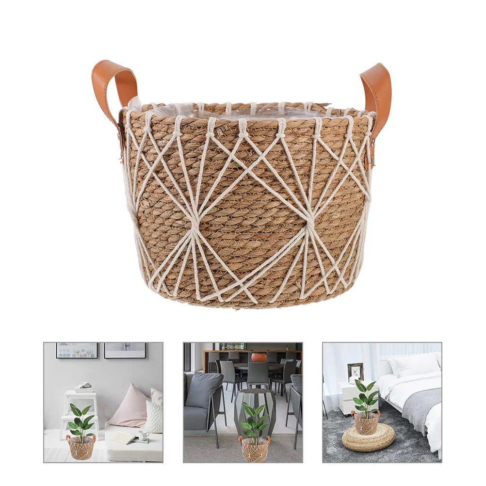 Cesta tejida con asa, cesta de almacenamiento de flores naturales hecha a mano para decoración del banquete de boda, jardín, uso portátil al aire libre