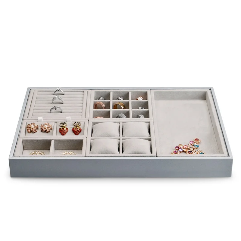 Oirlv Jewelry Display Tray Microfiber Jewelry Display Organizer Gray Ring Necklace Bracelet Storage Case  for Jewelry Showcase