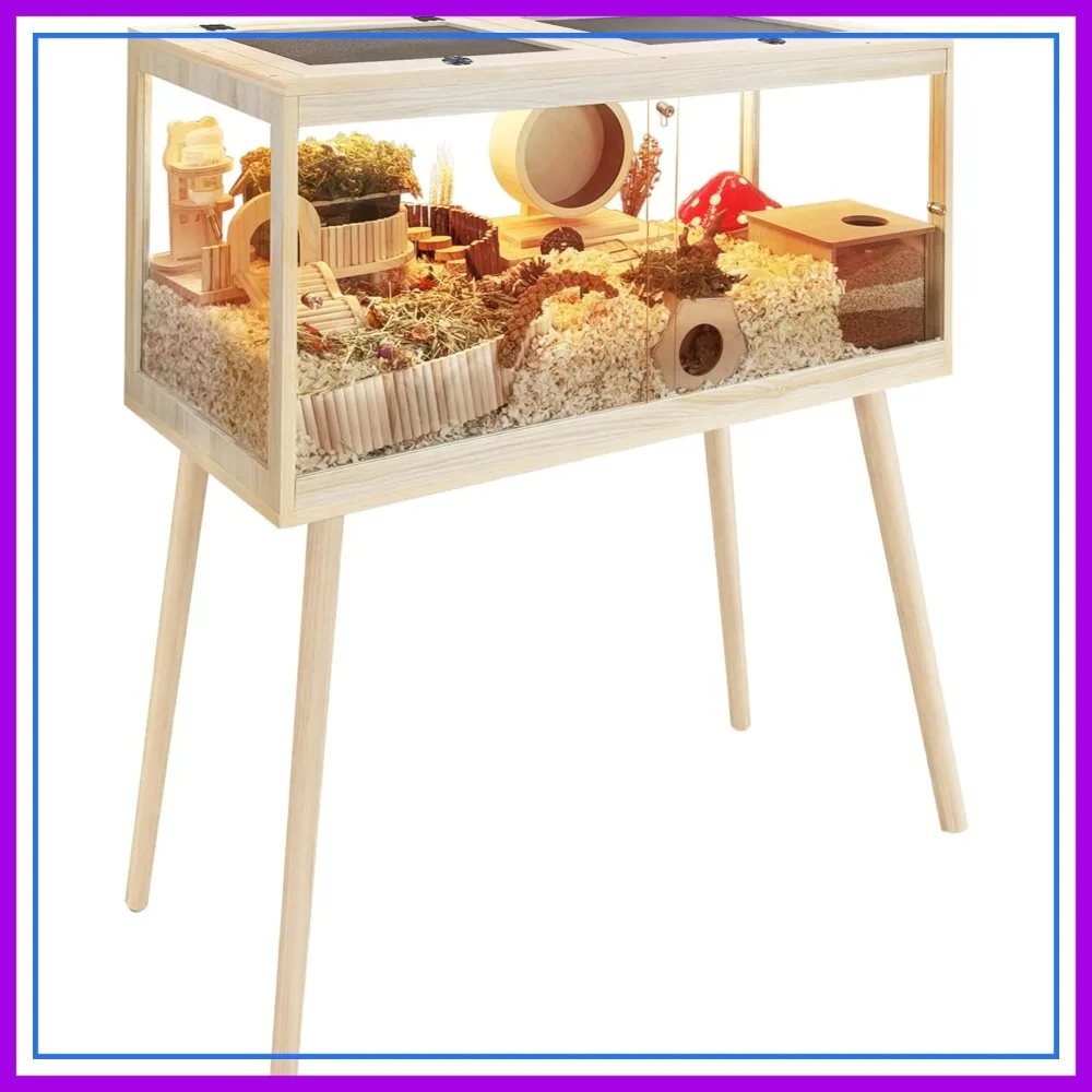 

Chewproof Hamster Cage with Transparent Sides, Openable Mesh Top, Lock Design & Leg Stand, 40"