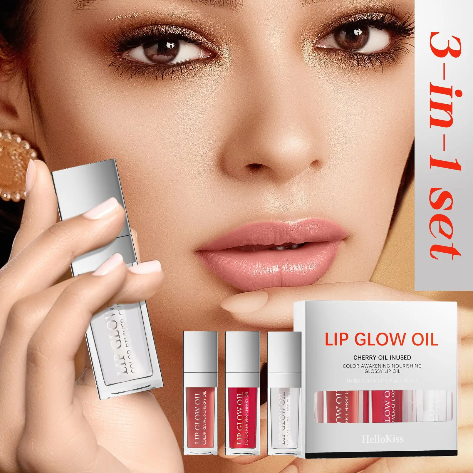 HelloKiss Mirror Hydrating Lip Oil, Moisturizing and Shining Water Light Lip Free Oil Set Lip Gloss