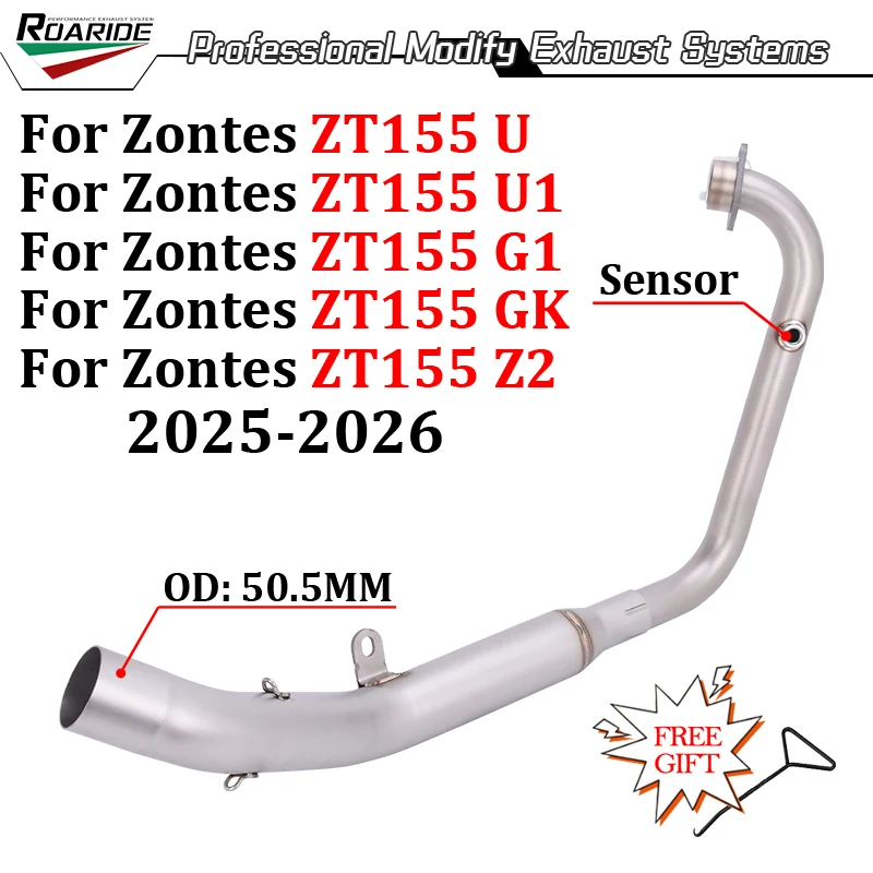 

Slip On For ZONTES ZT155 ZT 155 U U1 G1 GK Z2 2025 2026 Motorcycle Euro 5 Exhaust Modify 51MM Muffler Escape Front Mid Link Pipe