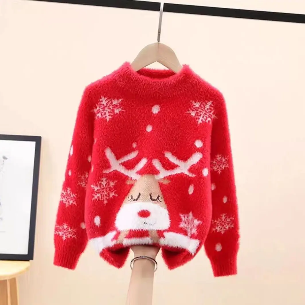 

Girl's sweater 2023 children sets new Fried street render women mink wool cuhk child thickening brim to winter