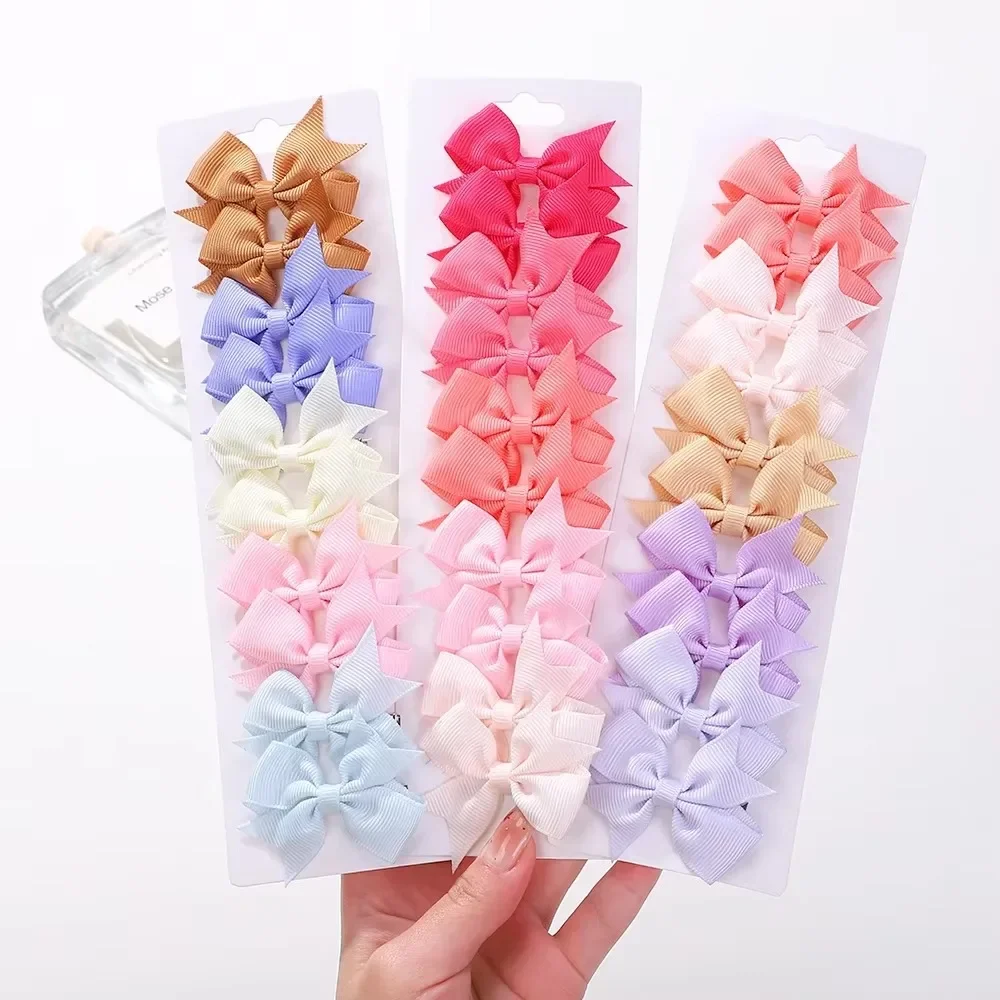 女の子のための手作りの弓のヘアクリップ,10個のヘアクリップのセット