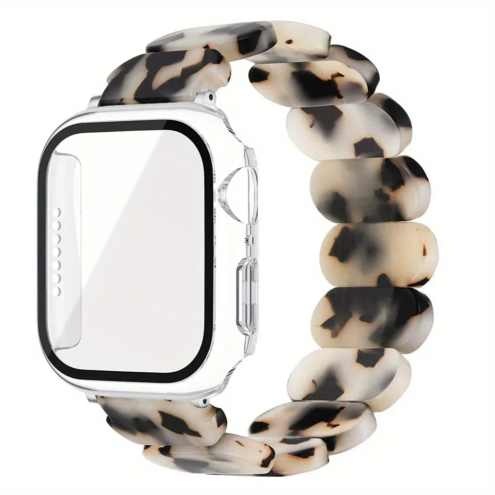 Pasek z żywicy + etui ze szkła hartowanego do Apple Watch Series 10/9/8/7/6/5 46mm 42mm 44mm 45mm 41mm 40mm bransoletka z paskiem do zegarka z osłoną