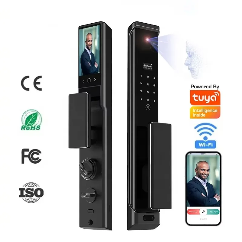 

3D-видеодомофон с распознаванием лиц Tuya Wifi, умный дверной замок с камерой, цифровой смарт-замок без ключа