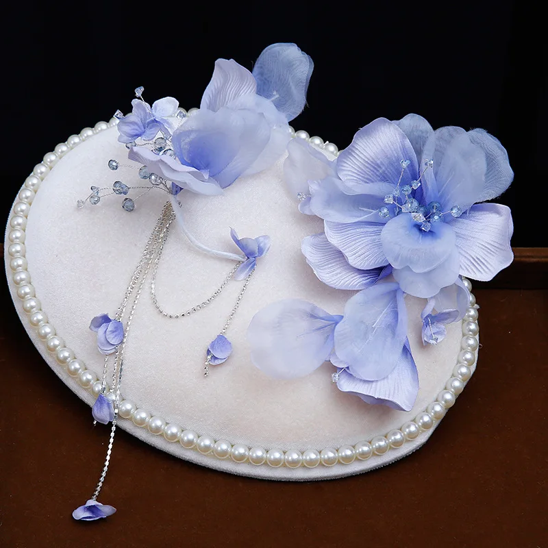 New Blue-purple Bride Head Flower Asymmetric Design Sense Wedding Accessories