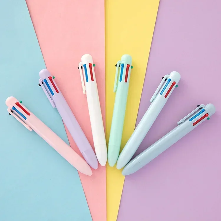 A24PCS Creative Macaron 6 Color Ballpoint Pen Morandi Candy Color Press Student Multicolor Oil Color Hand Account