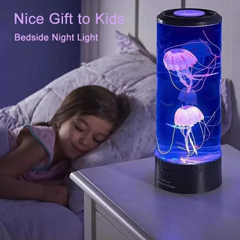 Color-Changing LED Jellyfish Lava Lamp Aquarium Simulation Jellyfish Decorative Lamp USB Acrylic Night Light Gift for Kids Toys