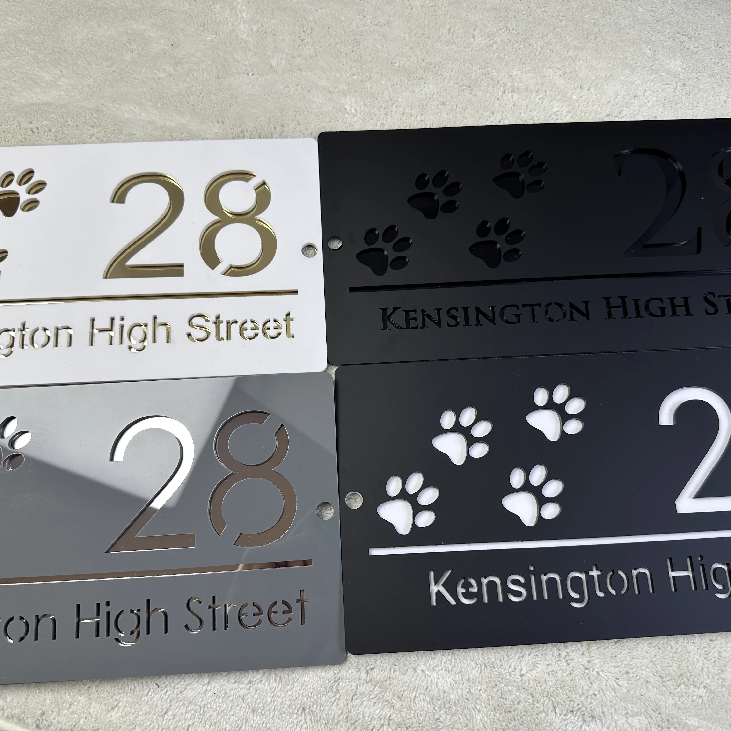 Custom Matte Black Door Number Sign – Pet Footprint Laser Cut Acrylic House Plaque, Personalized Wall-Mounted Address Decoration